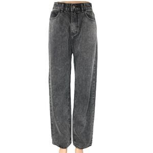 Momokrom women's Black Washed High Waisted Wide Leg Baggy Denim Jeans Size 6